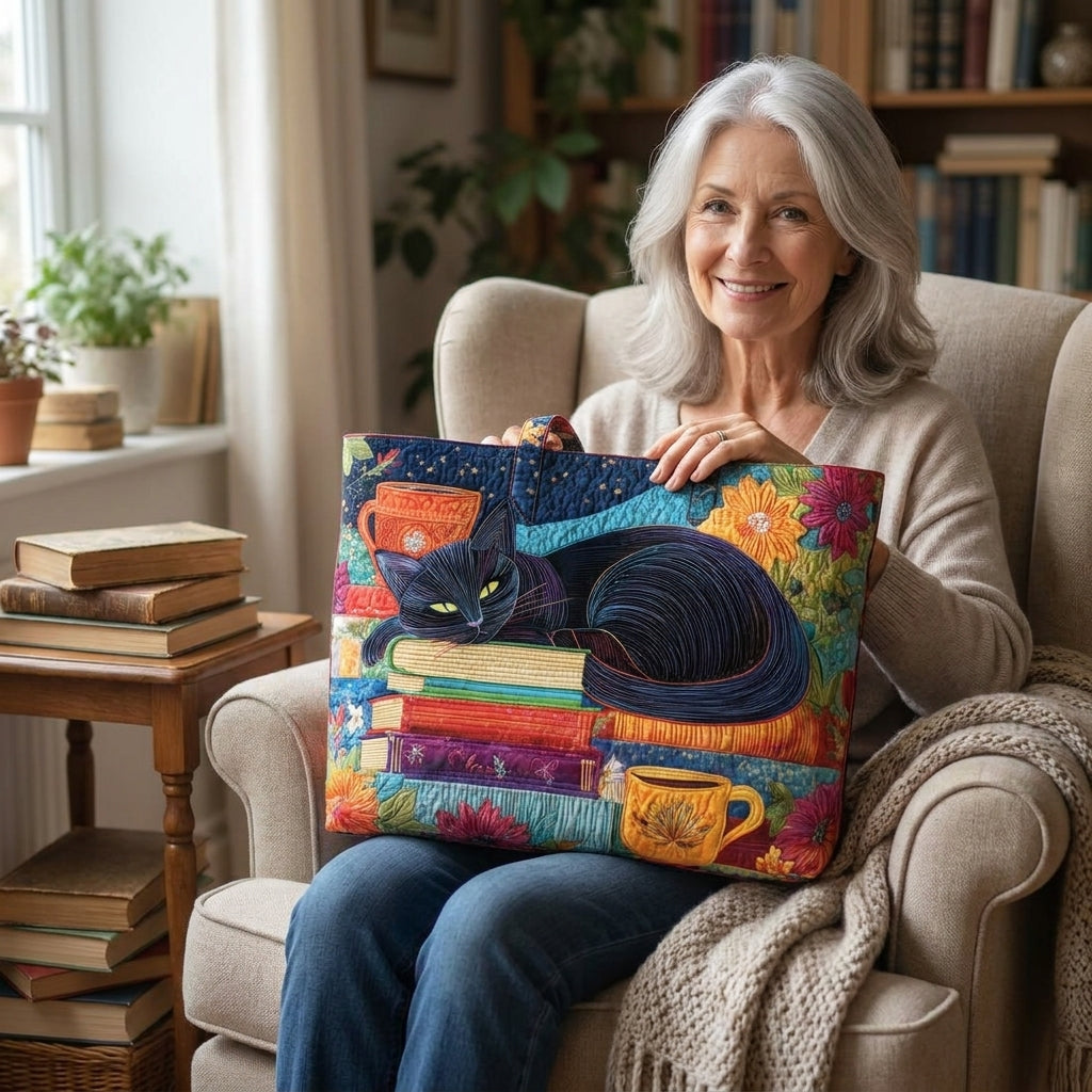 Sac Artisan - Chat Noir avec Livres et Tasses