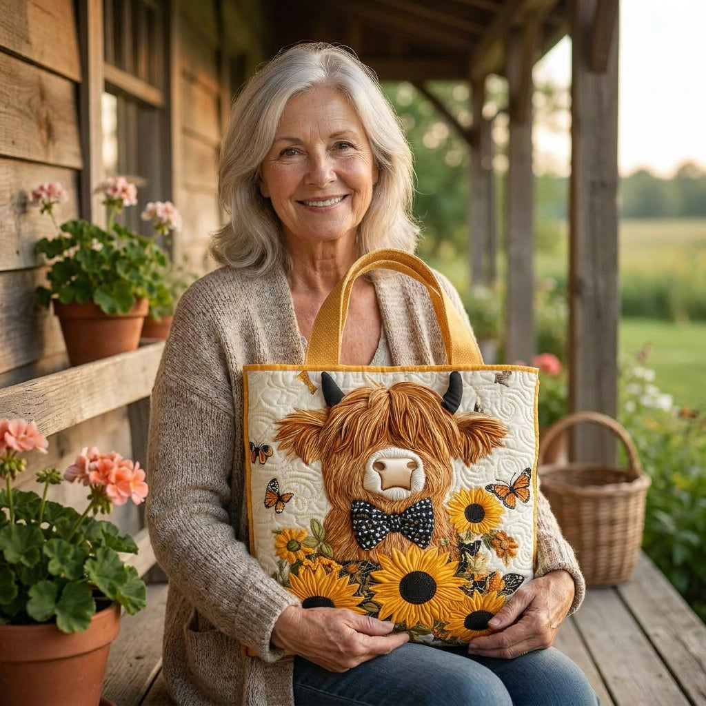 Sac Matelassé - Vache des Highlands avec Tournesols