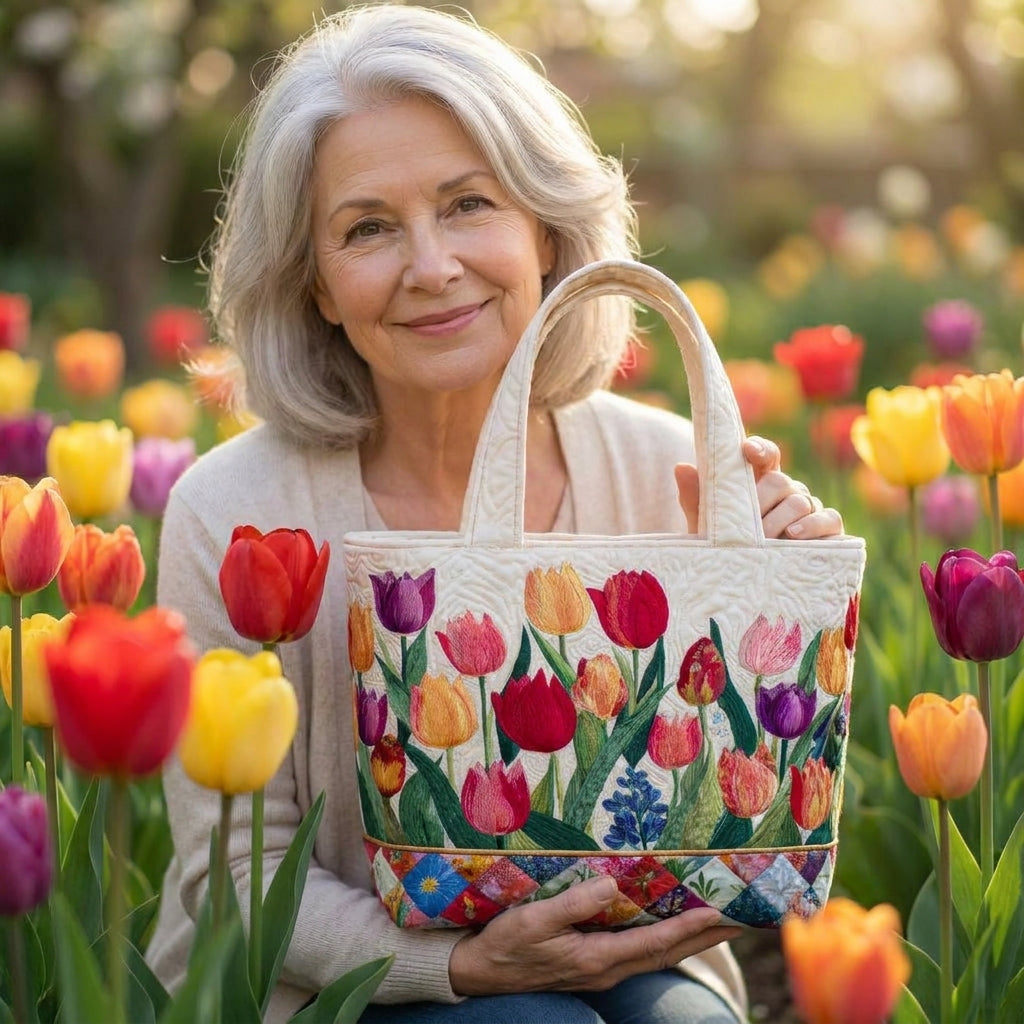 Sac fourre-tout matelassé - Jardin de tulipes