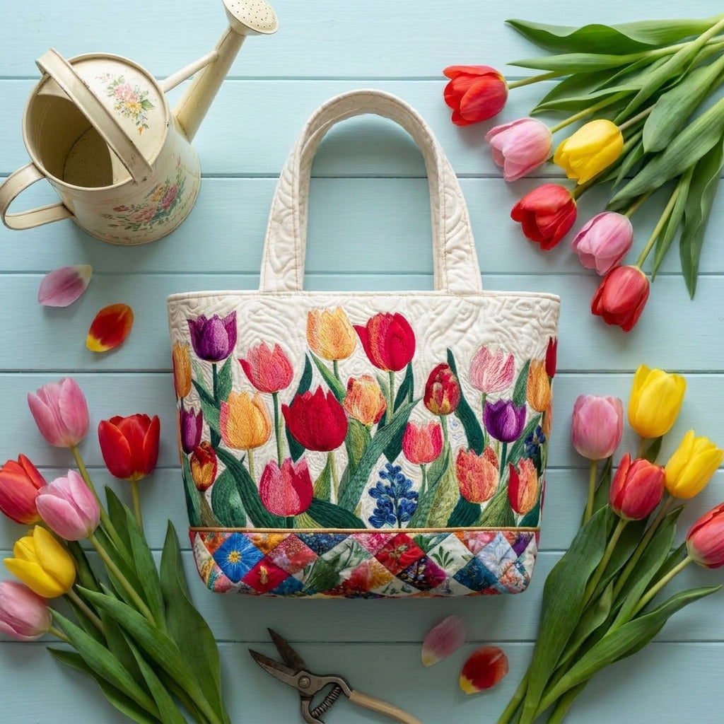 Sac fourre-tout matelassé - Jardin de tulipes