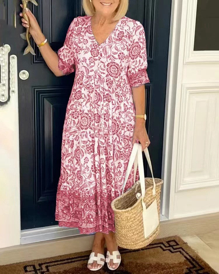 Ellie | Robe Fleurie V-Cou Élégante