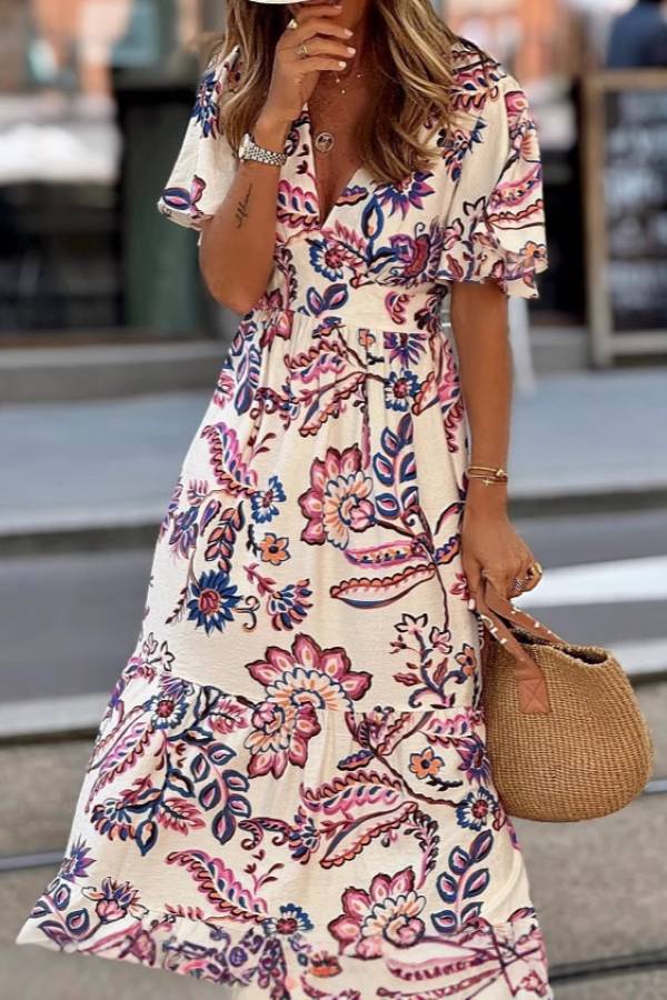 Joan  | Robe Maxi à Manches Bouffantes Imprimée Floral