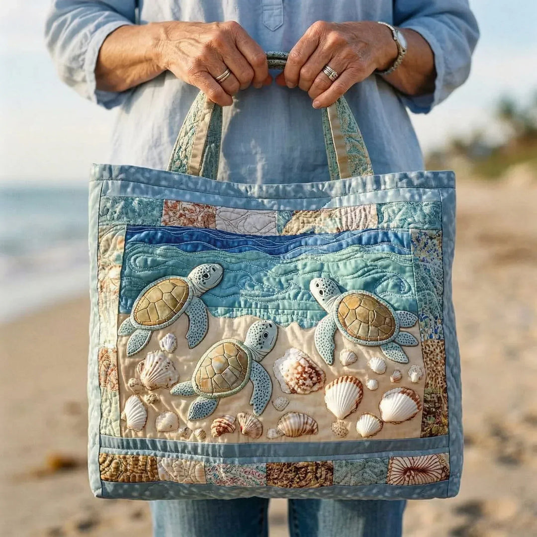 Sac à provisions matelassé artisanal - Tortues marines