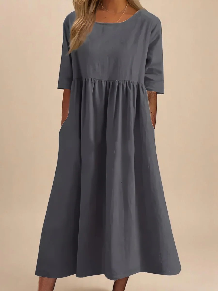 Hailey™ | Robe Midi à Manches Trois Quarts Coupe Relaxée
