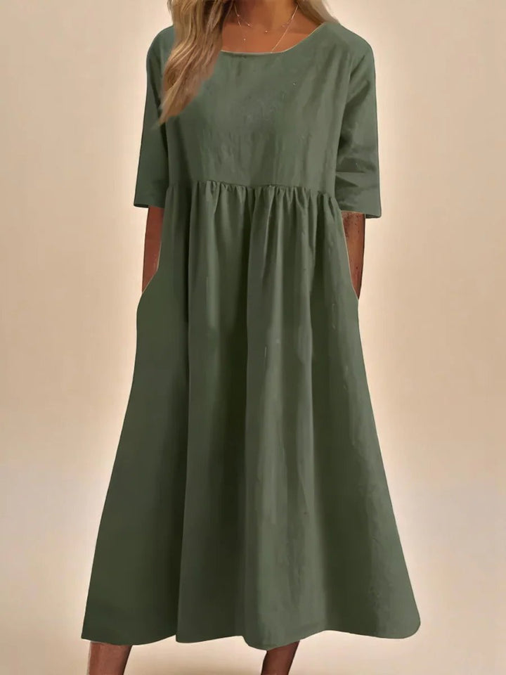 Hailey™ | Robe Midi à Manches Trois Quarts Coupe Relaxée