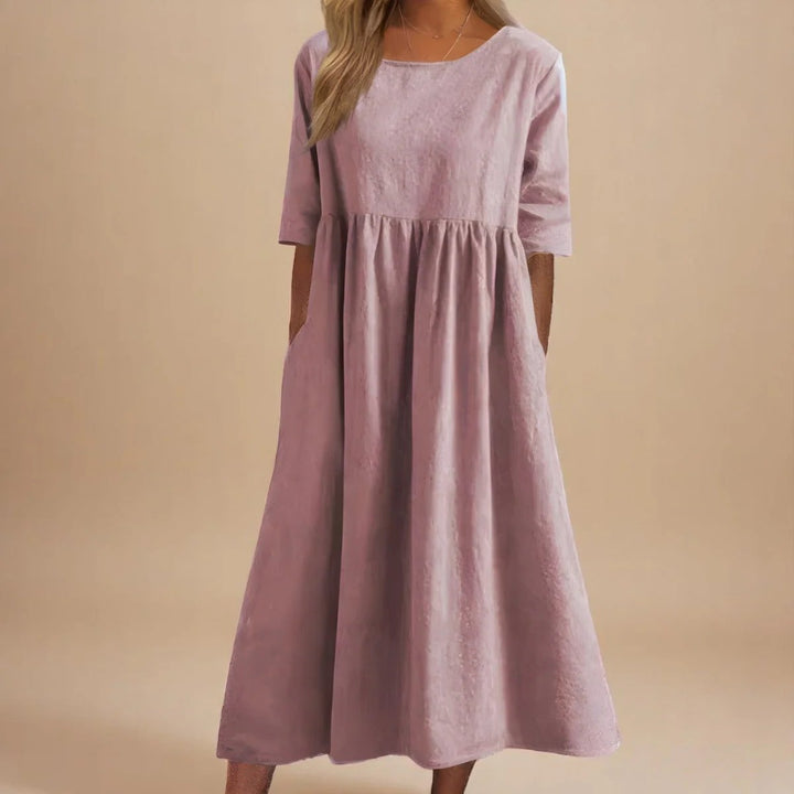Hailey™ | Robe Midi à Manches Trois Quarts Coupe Relaxée